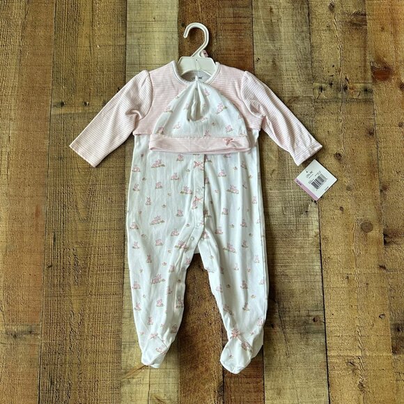 Little Me Baby Girls Size 9M Button Down Bunny Footie Outfit with Hat Set - Picture 1 of 6